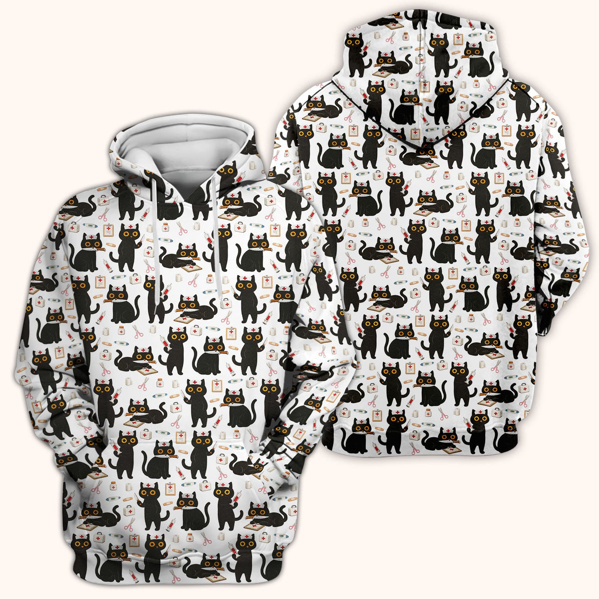 Cute Black Cat Nurse Scrub Top