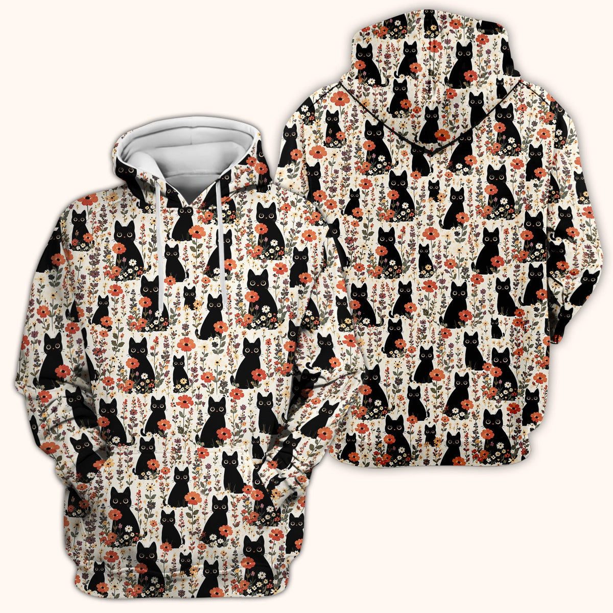 Cute Black Cat Wildflower Nurse Scrub Top