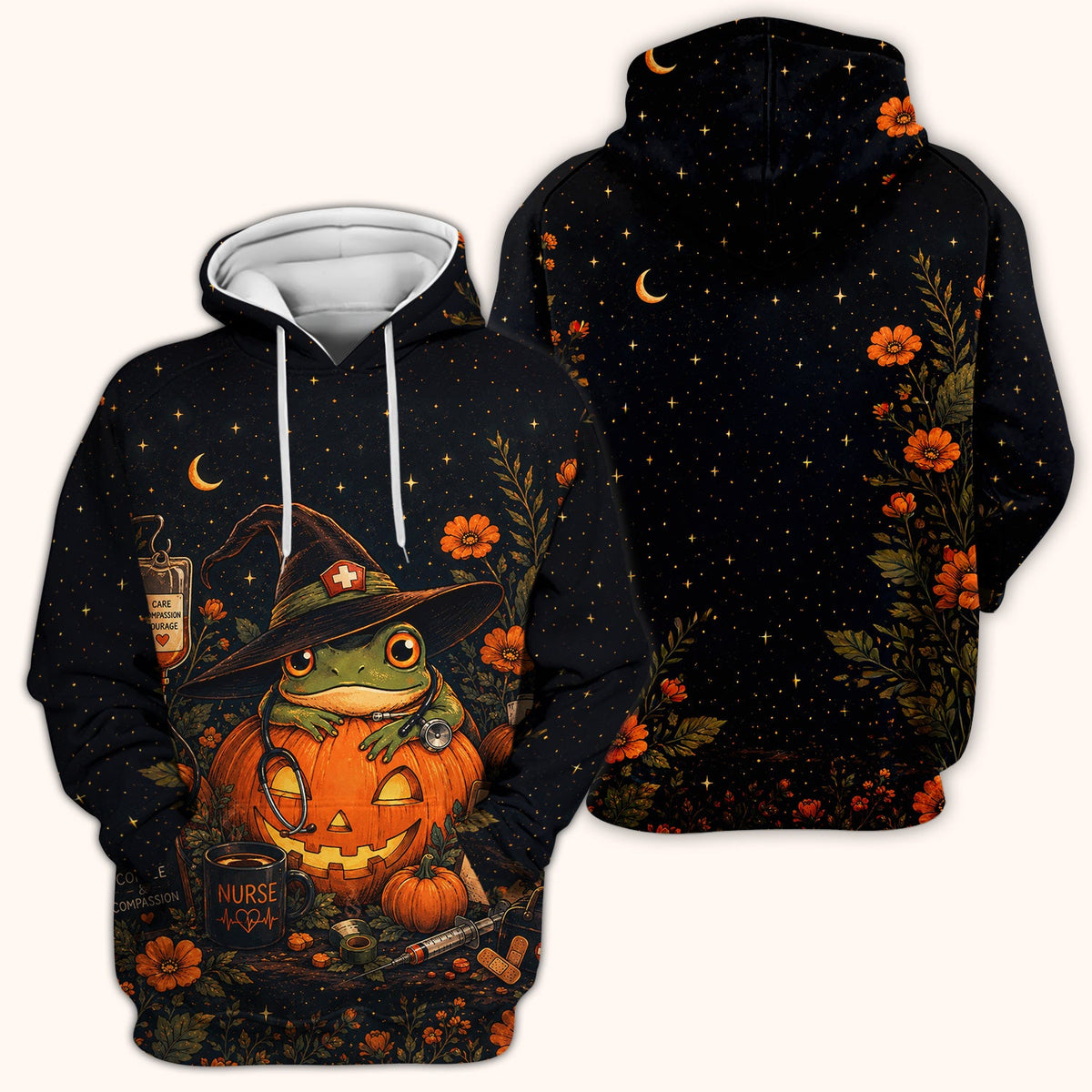 Witch Frog Pumpkin Nurse Scrub Top - Halloween Gift