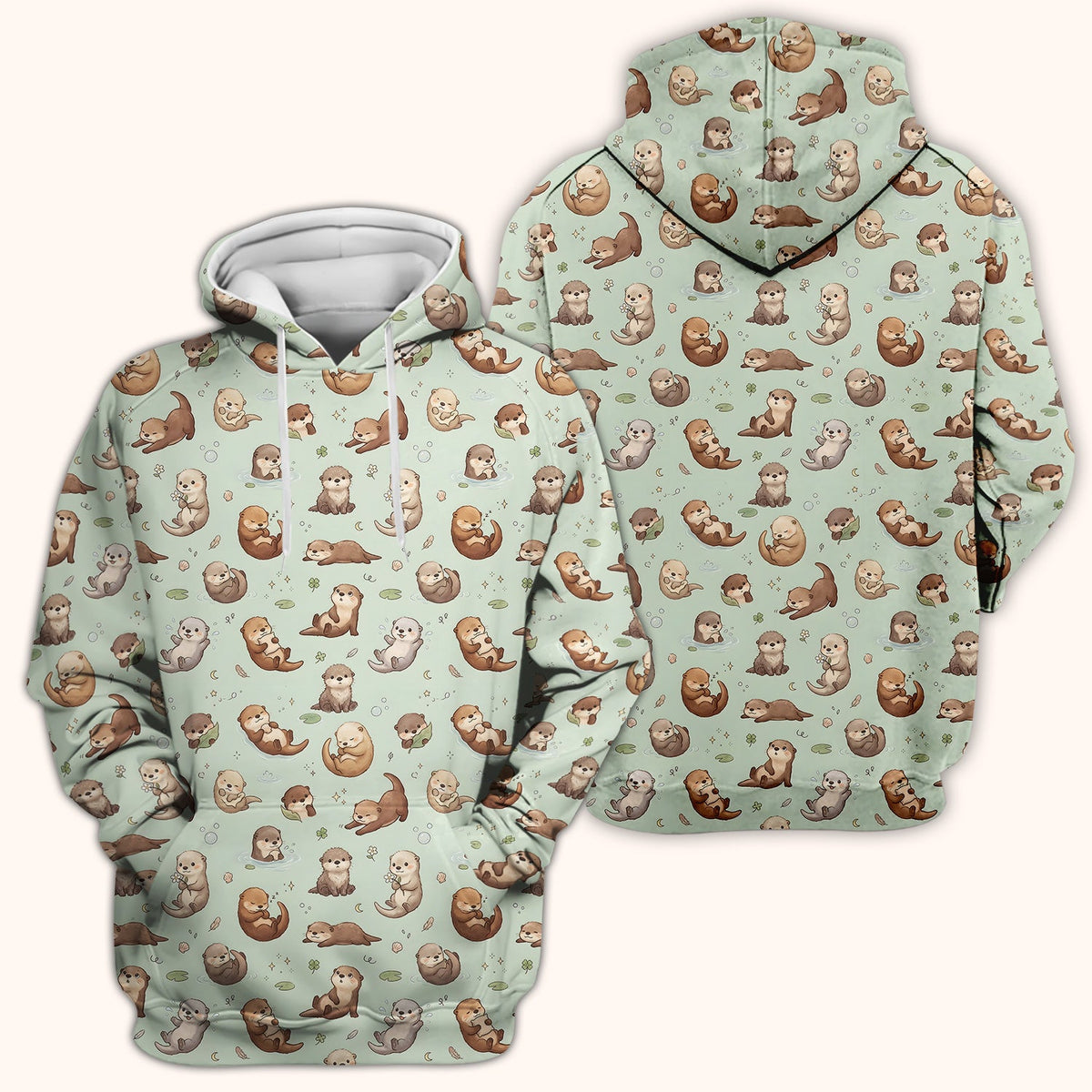 Cute Otter Pattern Scrub Top, Comfortable Scrubs for Nurses