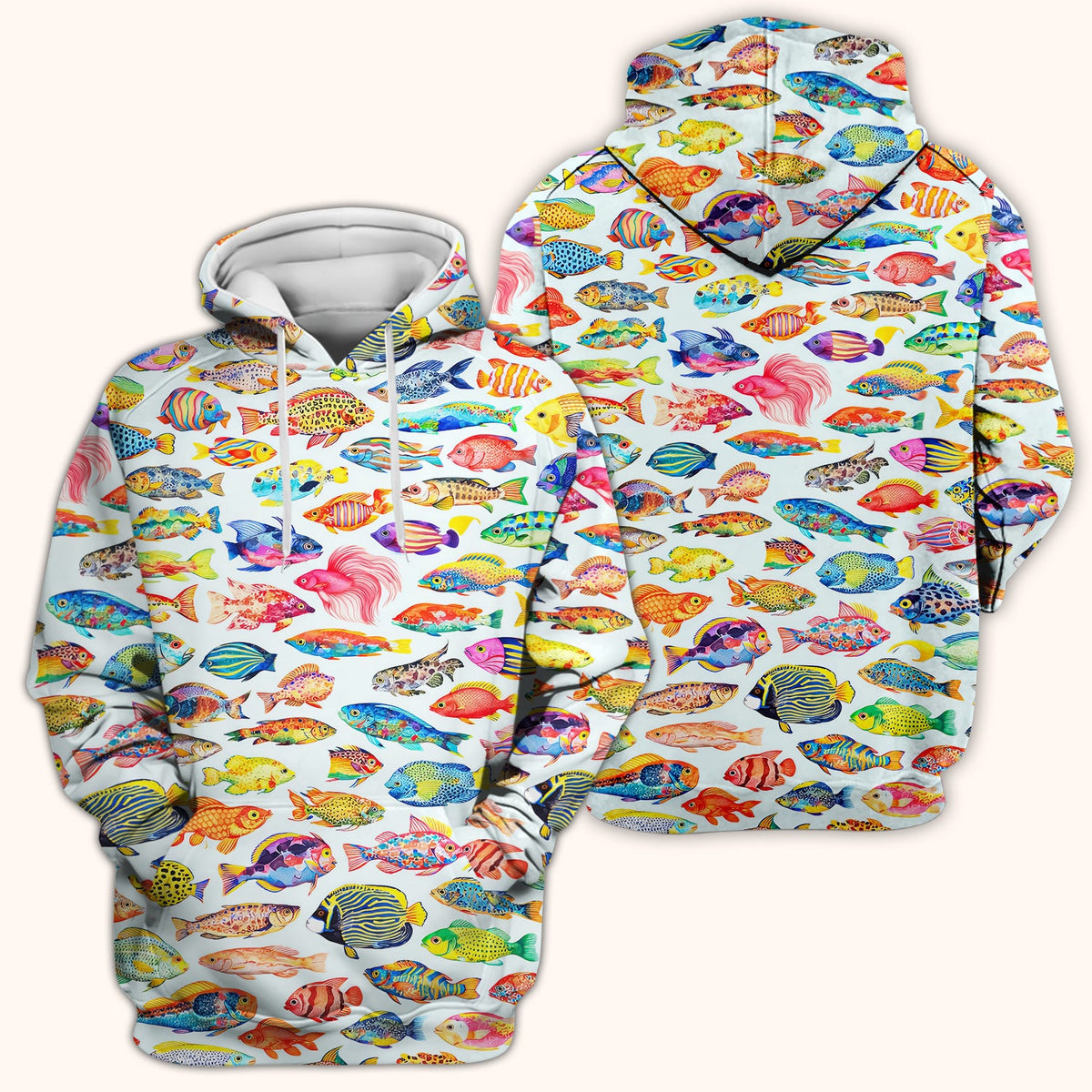 Colorful Tropical Fish Pattern Scrub Top, Breathable Medical Scrubs
