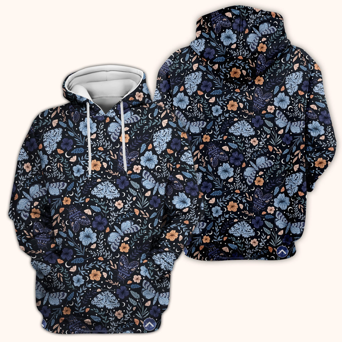 Night Moth Butterfly Floral Nurse Scrub Top