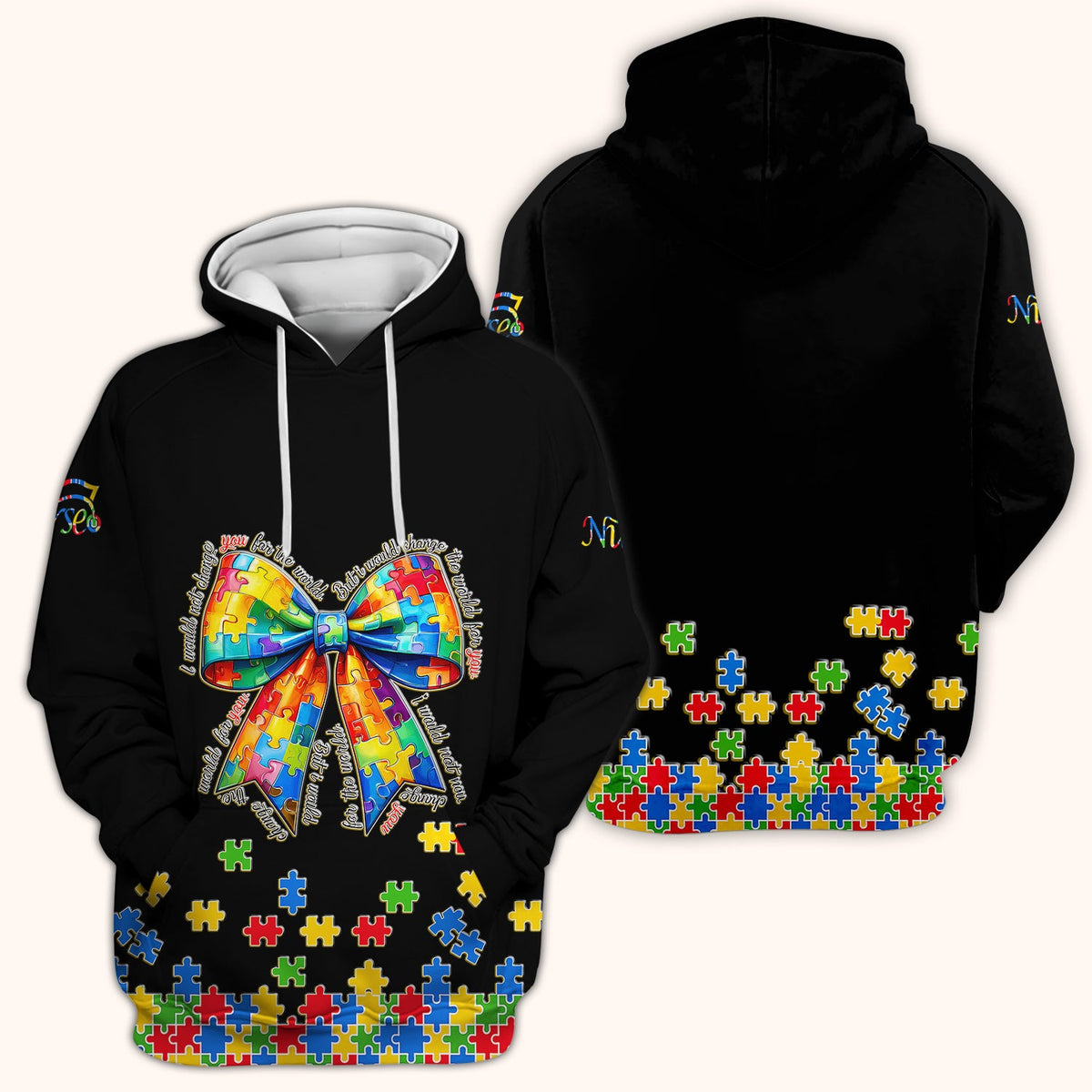 Autism Puzzle Bow Colorful Pieces Nurse Scrub Top