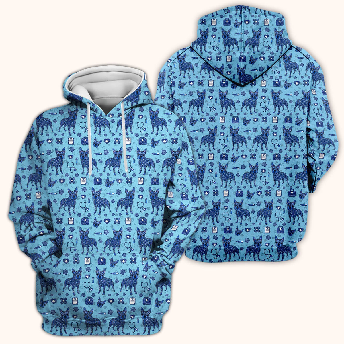 Blue Heeler Australian Cattle Dog Scrub Top, Australia Dot Art Pattern Shirt, Breathable Fabrics Nursing Uniform
