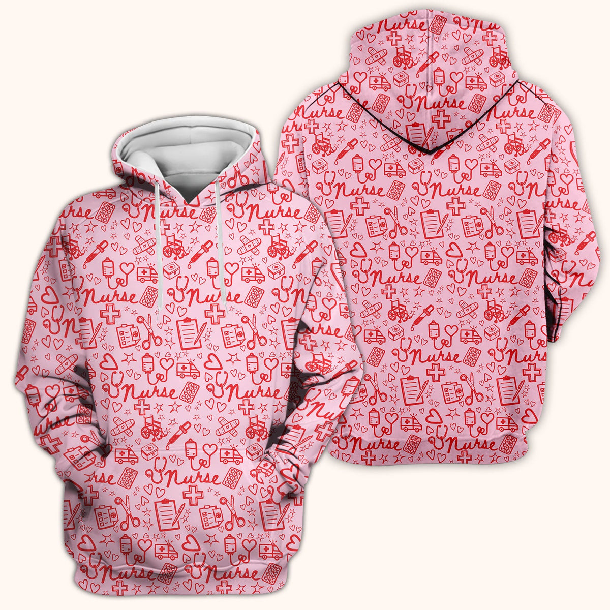 Cute Nurse Heart Medical Pattern Scrub Top, Comfortable Scrubs for Nurses