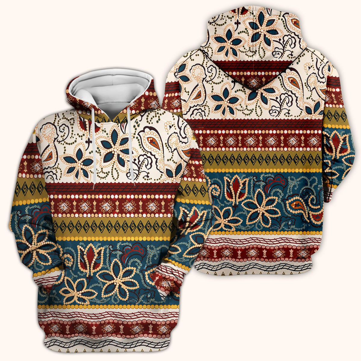 Boho Paisley Floral Stripe Nurse Scrub Top