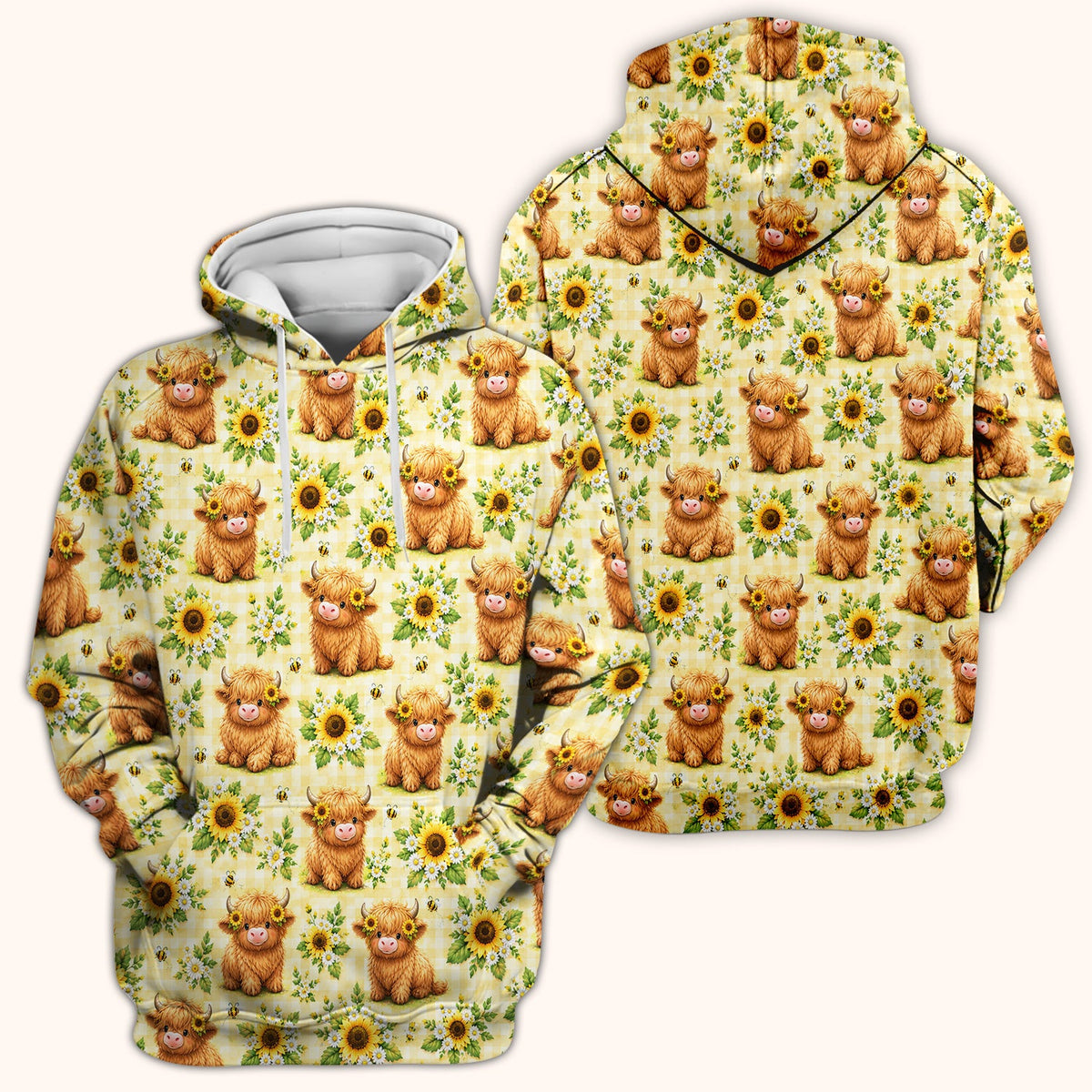 Sunflower Highland Cow Bee Nurse Scrub Top