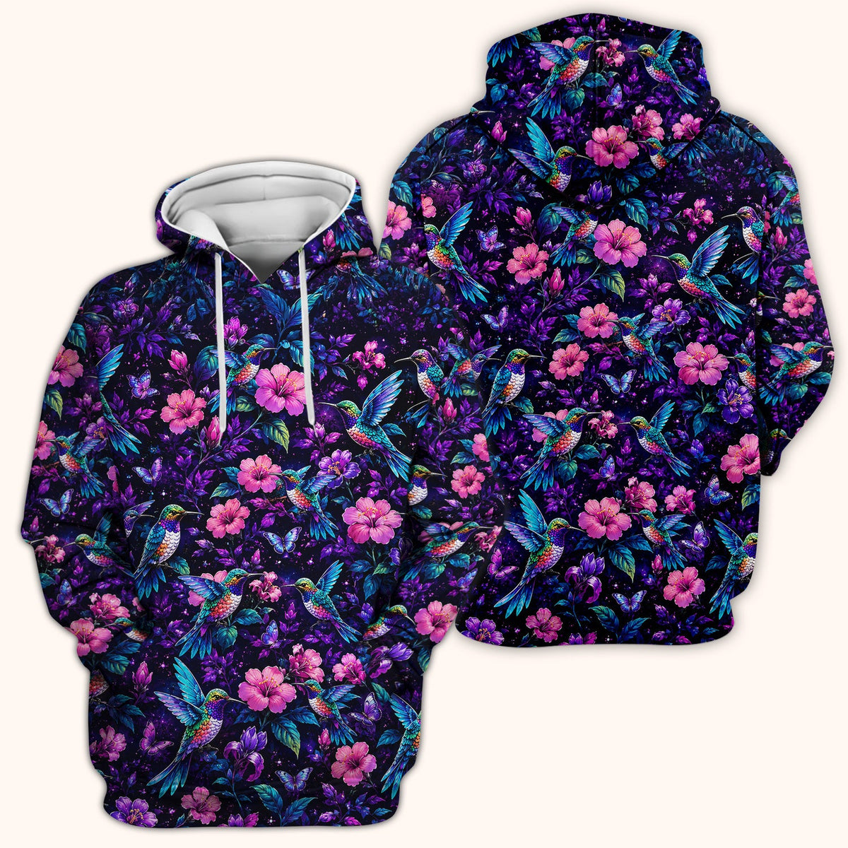 Vibrant Hummingbird Hibiscus Blossom Nurse Scrub Top