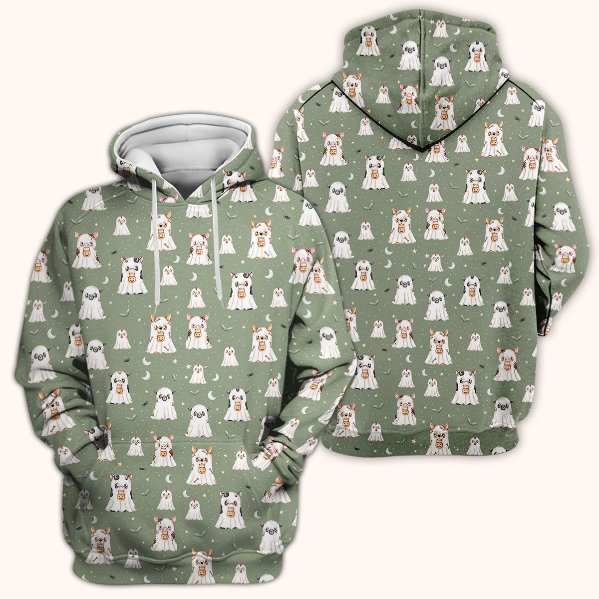 Spooky Farm Animal Ghost Nurse Scrub Top