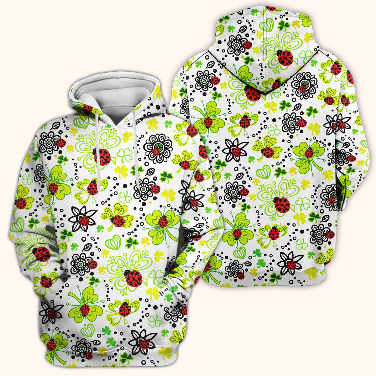 Ladybug Clover Floral Pattern Print Scrubs Nurses, Breathable Fabrics Nursing Uniform