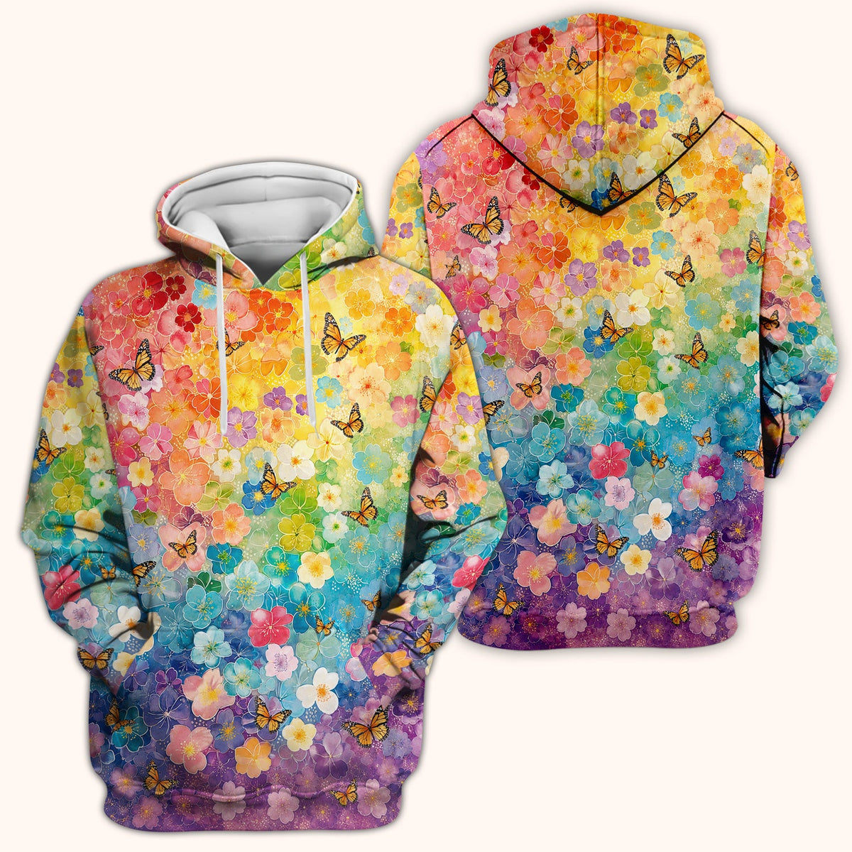 Rainbow Butterfly Floral Blossom Nurse Scrub Top