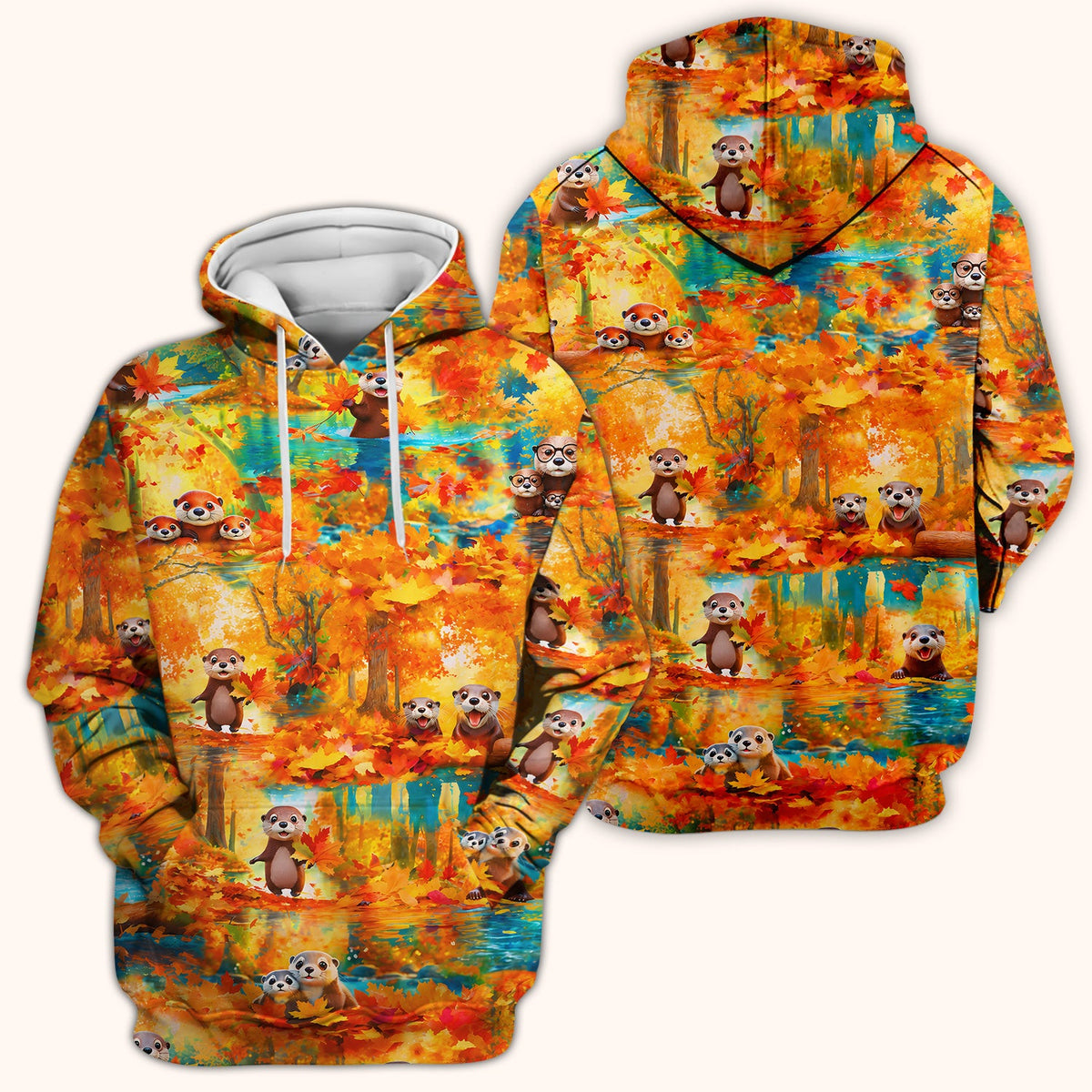 Cute Autumn Otter Leaf Forest Nurse Scrub Top