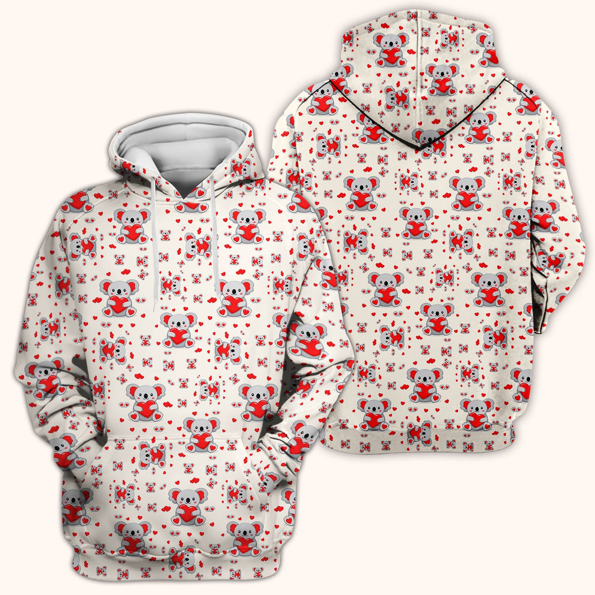 Valentine Cute Koala Heart Pattern Nurse Shirt, Comfortable Scrubs for Nurses