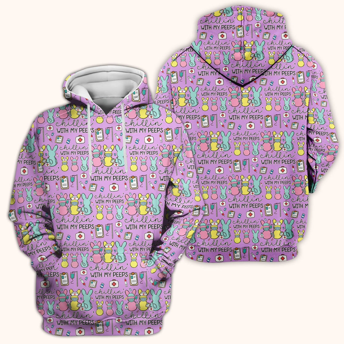 Bunny Nurse Chillin With My Peeps Scrub Top - Easter Gift