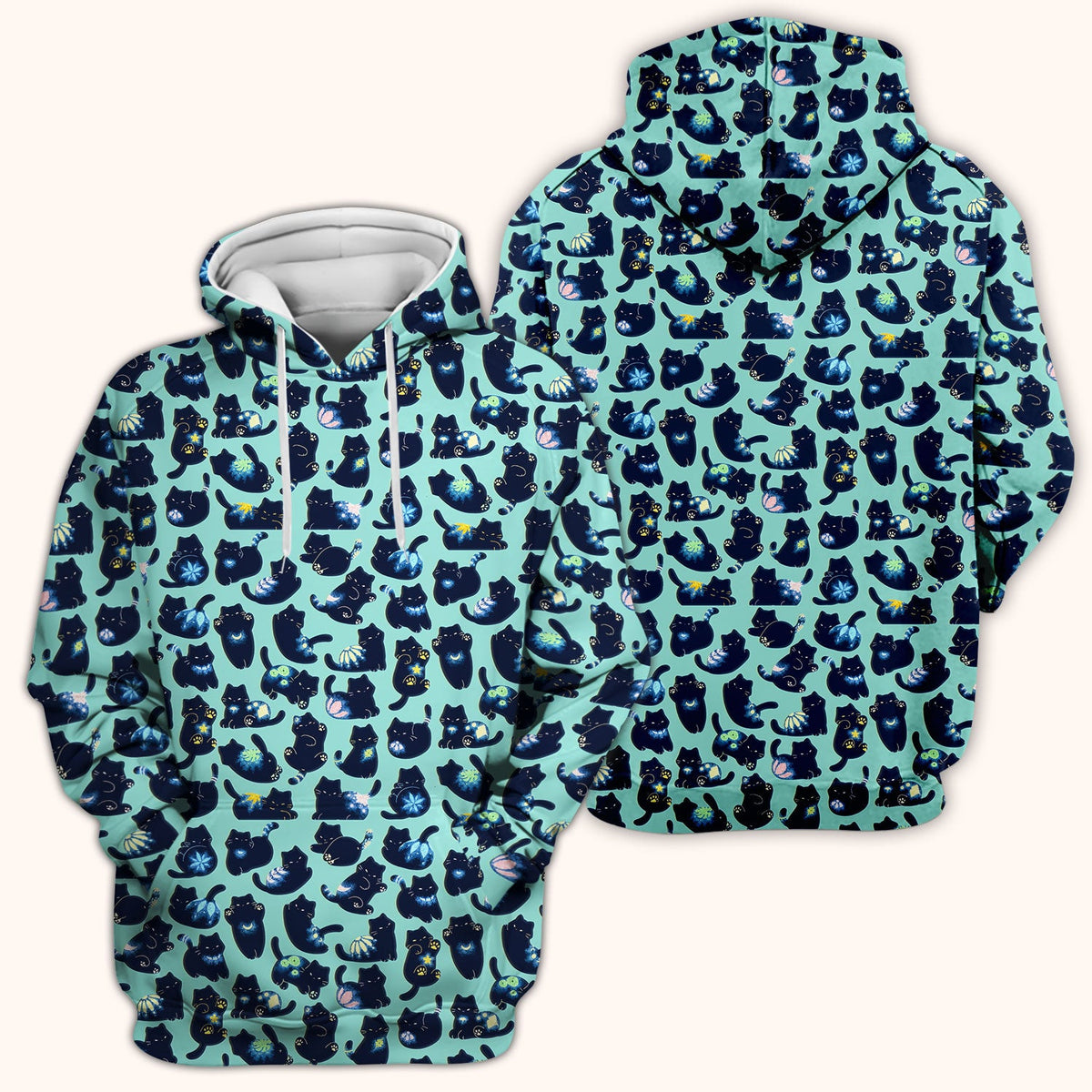 Midnight Black Cat Nurse Scrub Top