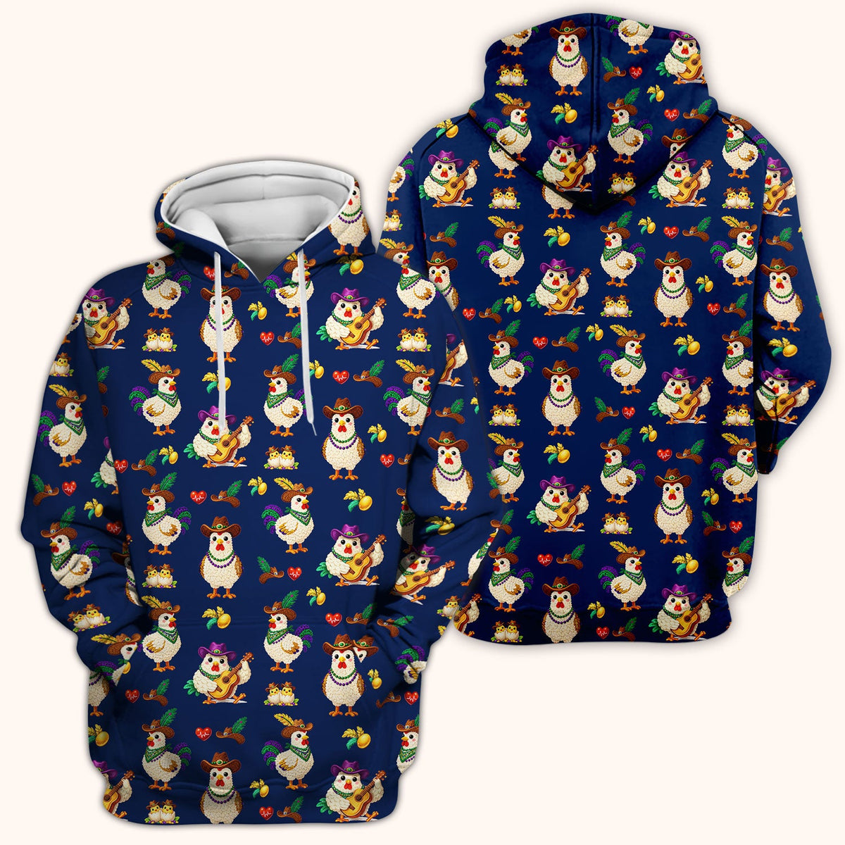 Mardi Gras Rooster Cowboy Nurse Scrub Top