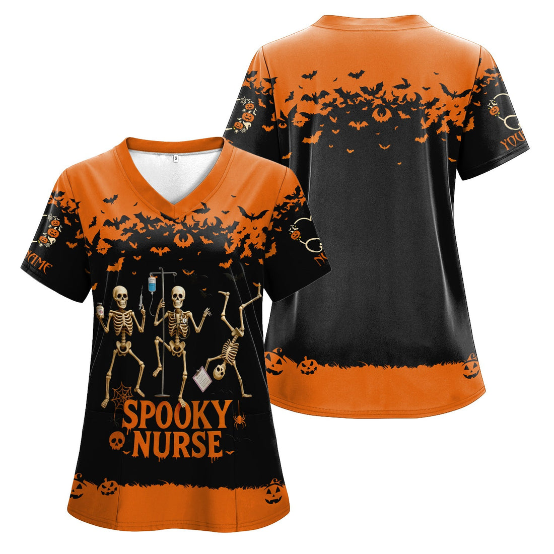 Personalized Halloween Spooky Skeleton Nurse Scrub Top