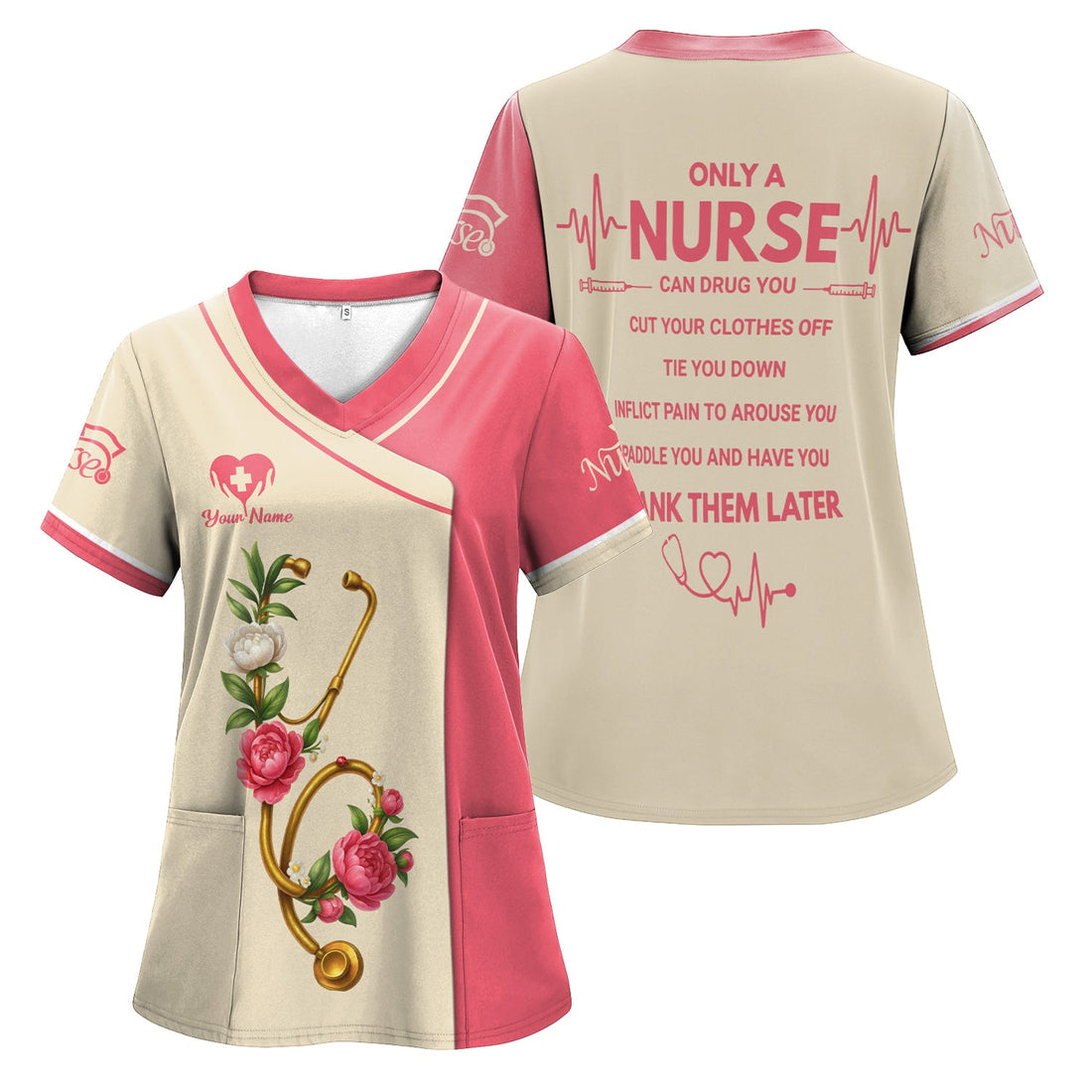 Personalized Floral Stethoscope Nurse Scrub Top