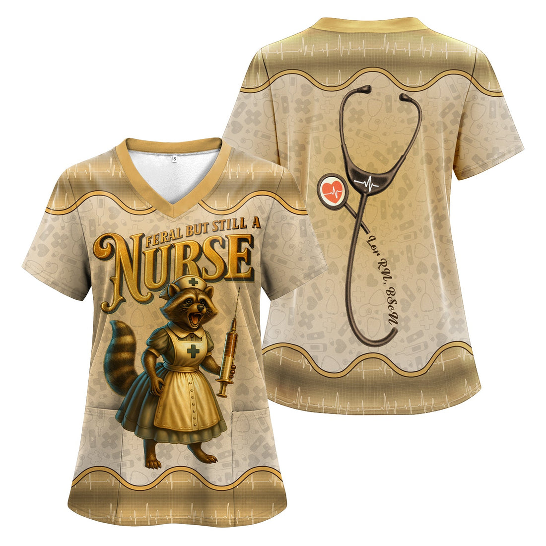 Personalized Feral Raccoon Nurse Scrub Top