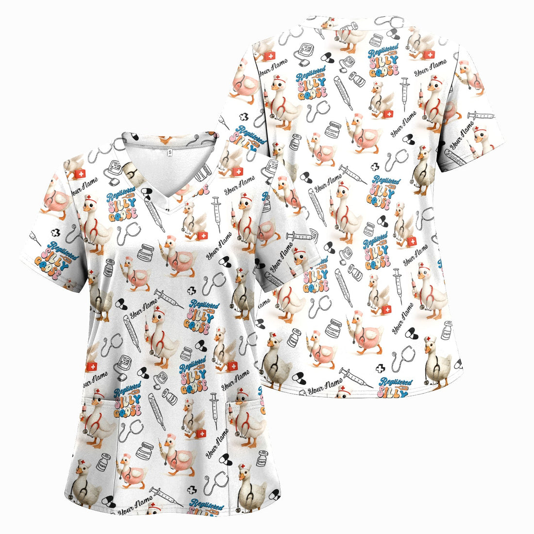 Personalized Silly Goose Nurse Scrub Top