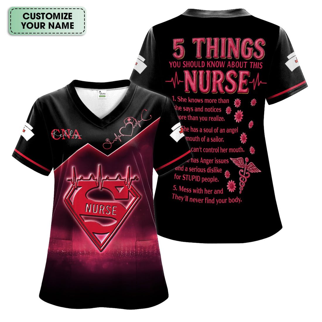Personalized 5 Things You Should Know Nurse Scrub Top