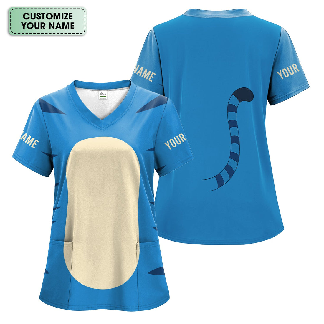Personalized Cartoon Tiger Costume Nurse Scrub Top