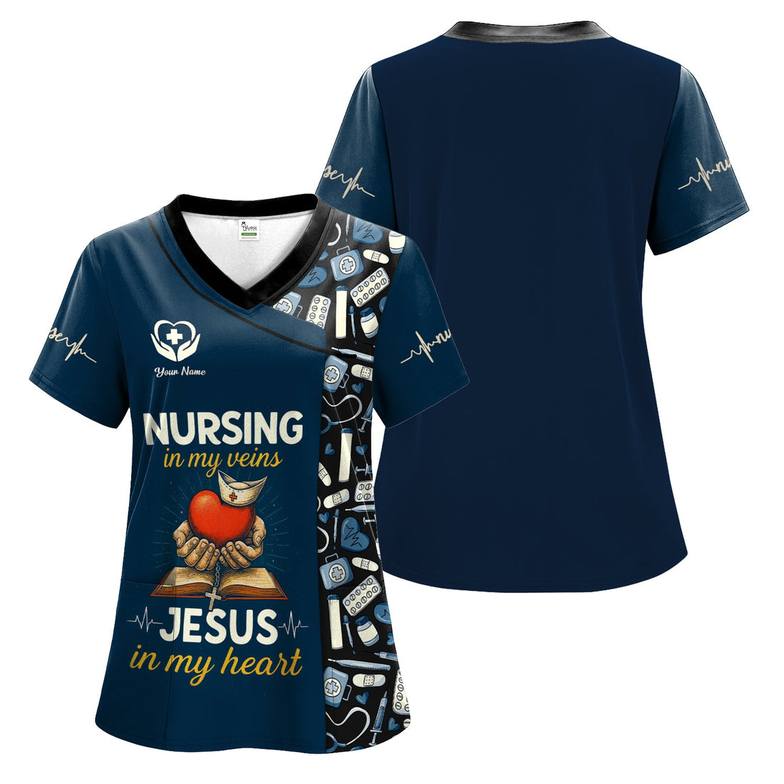 Personalized Nursing In My Veins Jesus Nurse Scrub Top