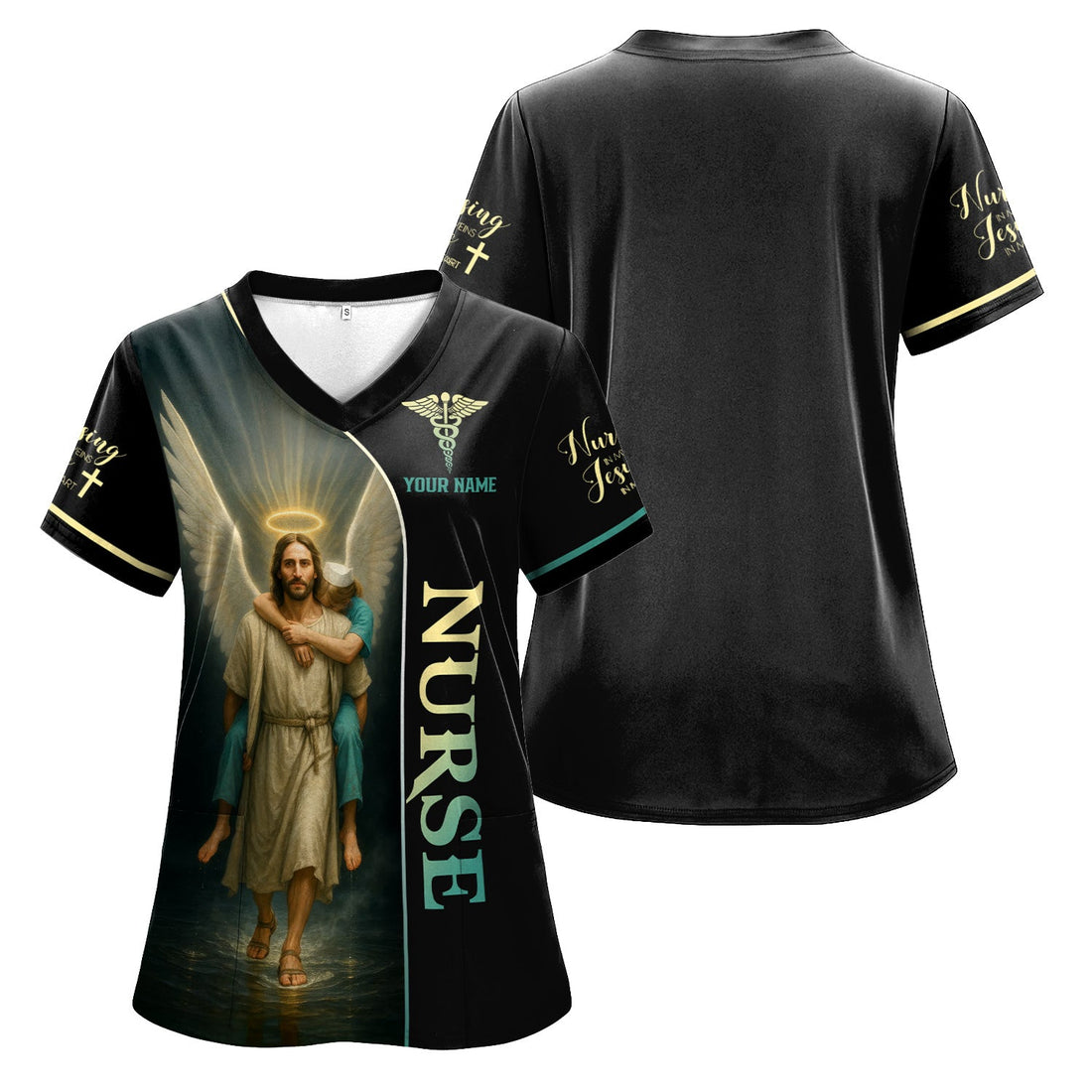 Personalized Jesus Carrying Nurse Scrub Top