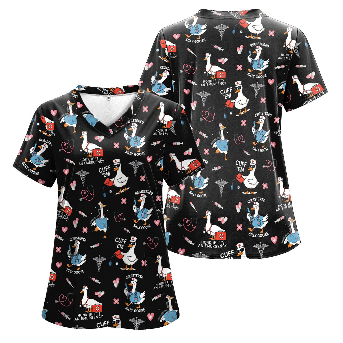 Goose Stethoscope Heart Nurse Scrub Top