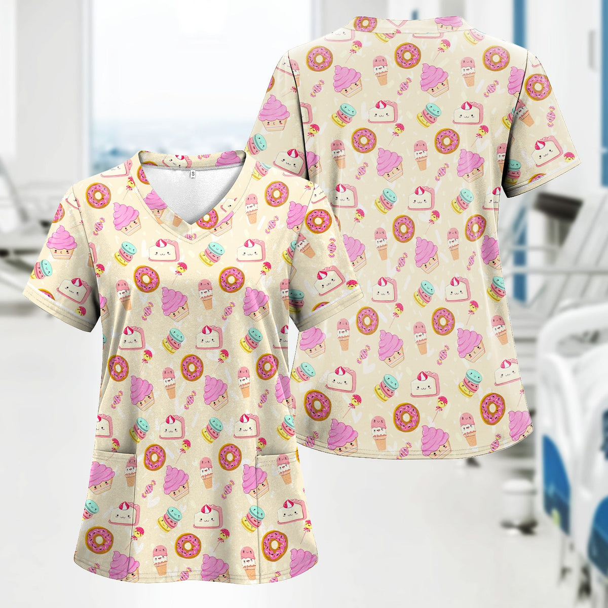 Donut Ice Cream Nurse Scrub Top