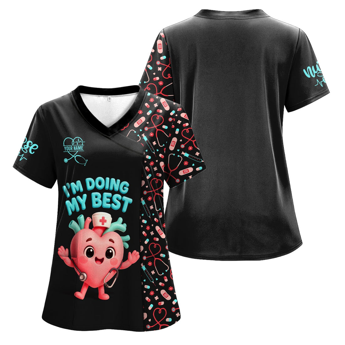 Personalized I'm Doing My Best Heart Nurse Scrub Top