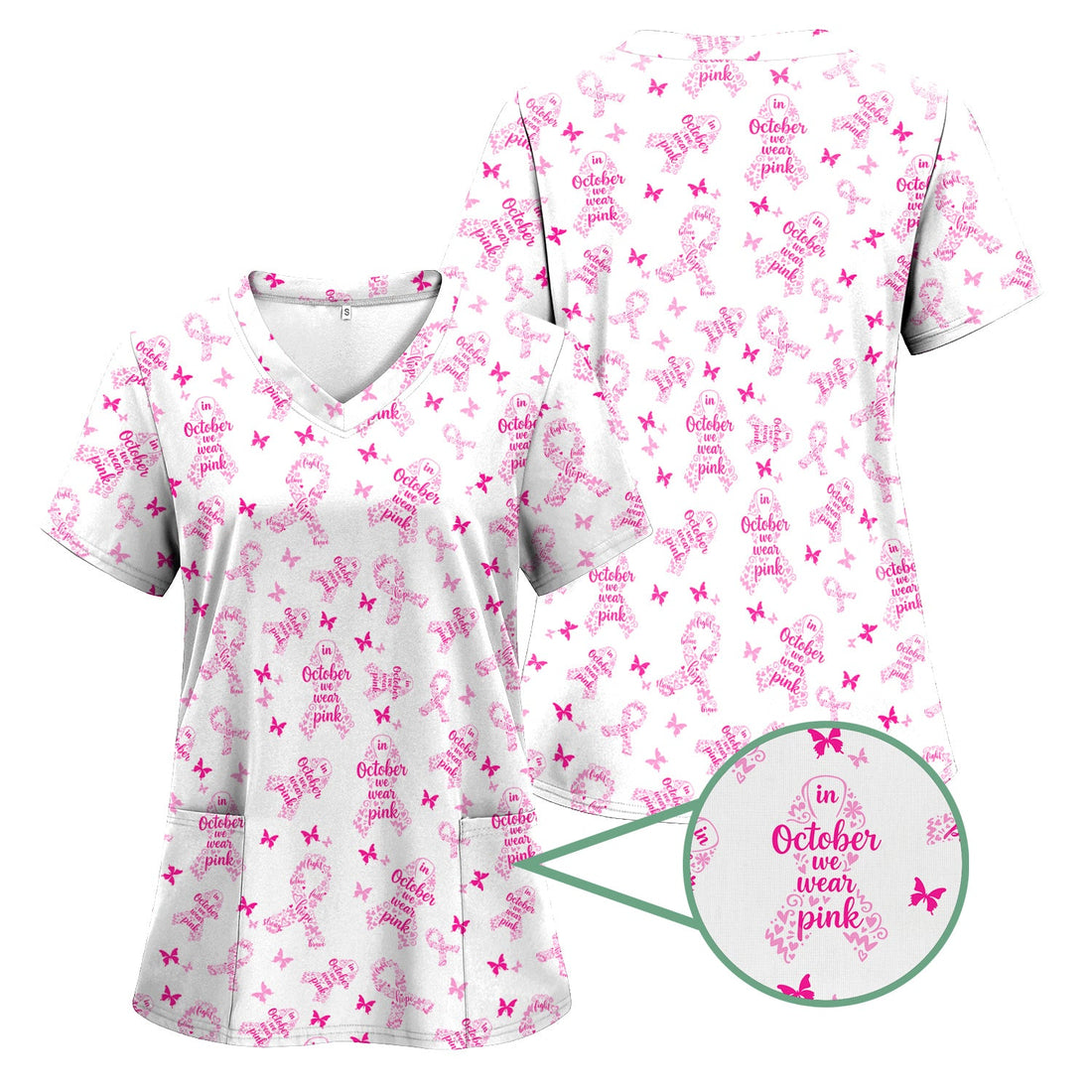 Personalized Breast Cancer Awareness Nurse Scrub Top