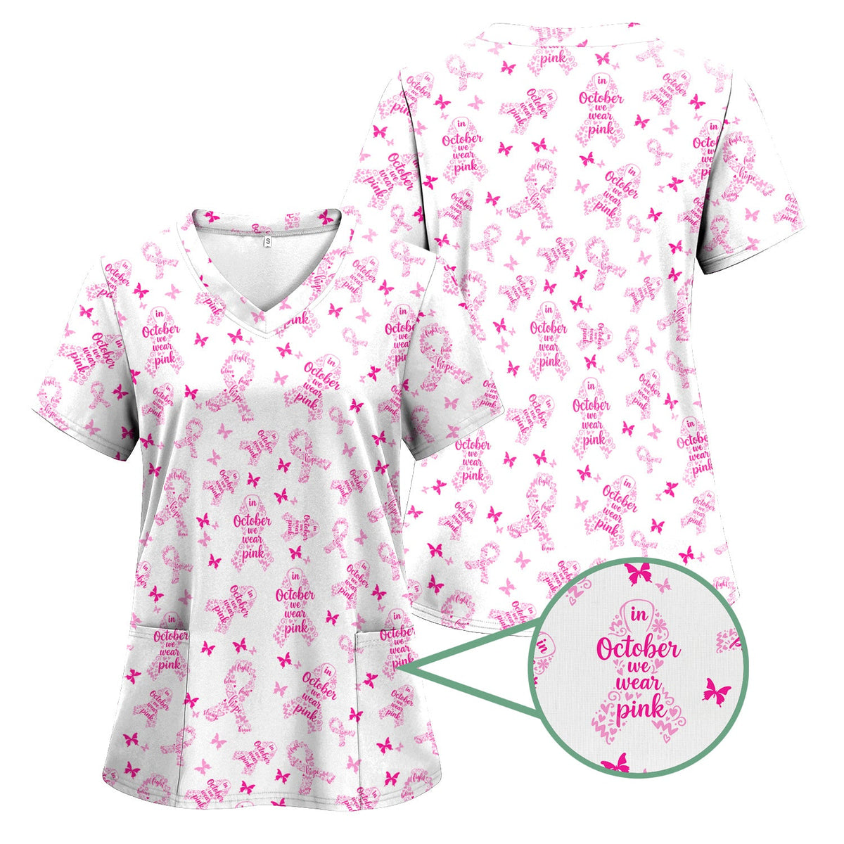 Personalized Breast Cancer Awareness Nurse Scrub Top