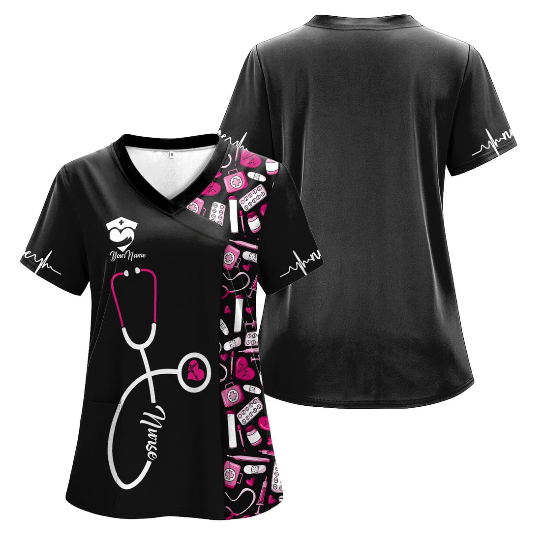 Cute Stethoscope Heart Nurse Scrub - Personalized Nursing Pink Medical Design - Gift for RN LPN CNA Healthcare Workers