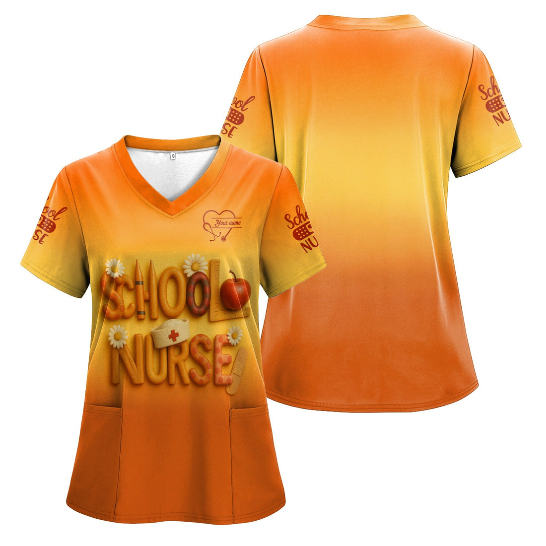 Personalized School Nurse Apple Pencil Scrub Top