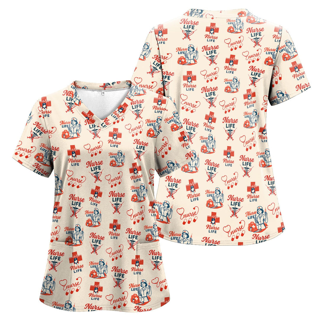 Personalized Retro Medical Icons Nurse Scrub Top