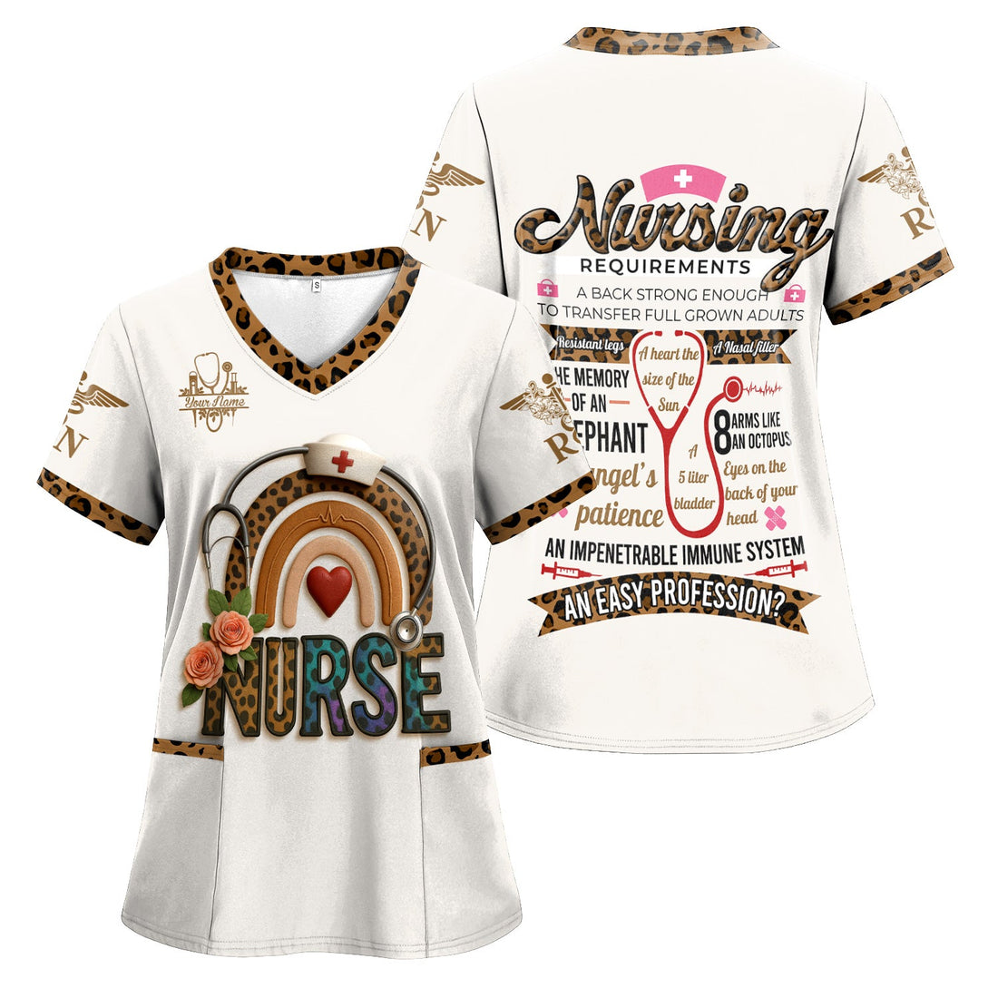 Personalized Leopard Nursing Requirements Scrub Top