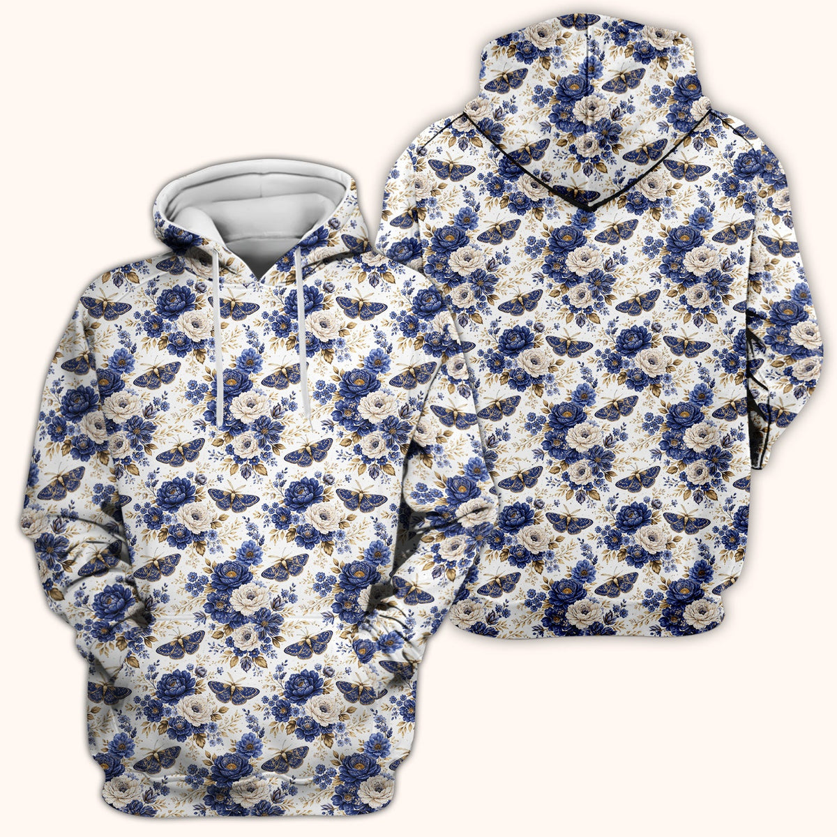 Cute Blue Floral Moth Nurse Scrub Top