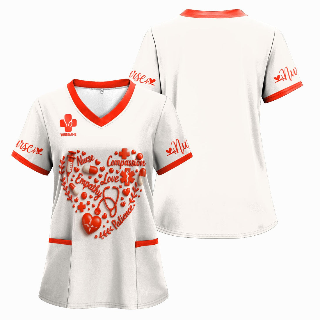 Personalized Heart Word Art Nurse Scrub Top