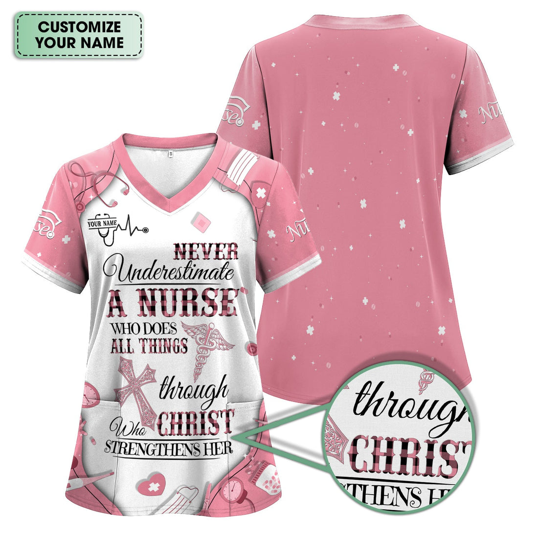 Personalized Faith-Based Christian Nurse Scrub Top