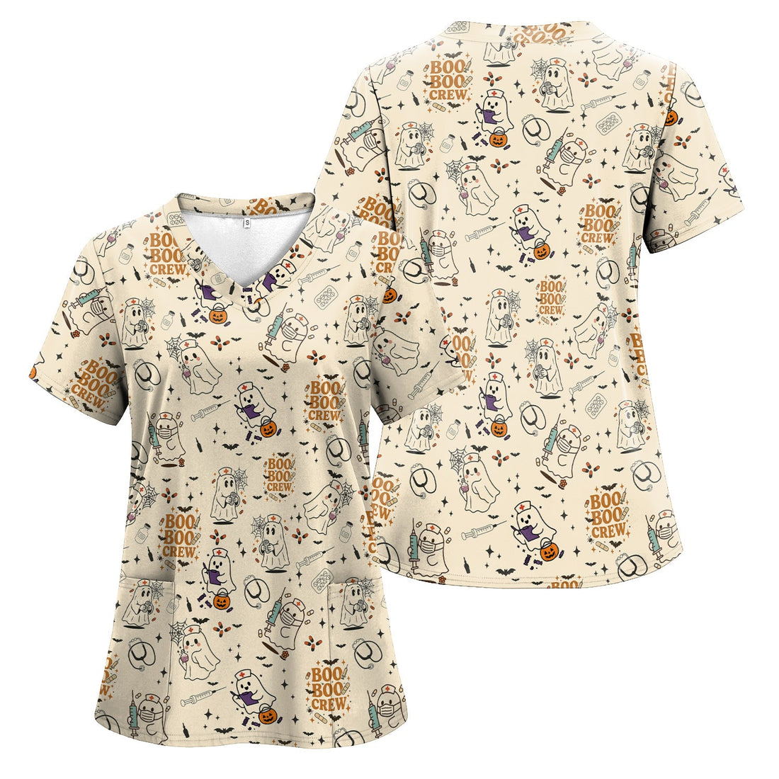 Personalized Halloween Boo Boo Crew Ghost Nurse Scrub Top