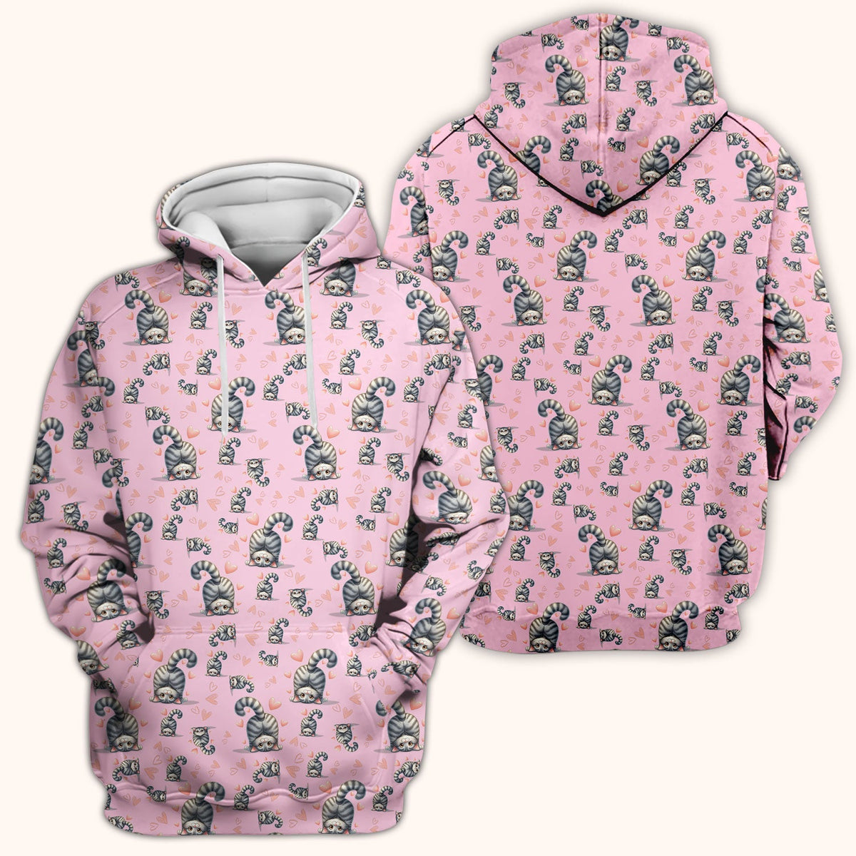 Valentine Cute Cat Scrub Top, Cat Heart Pattern Nurse Uniform, Comfortable Scrubs For Nurses