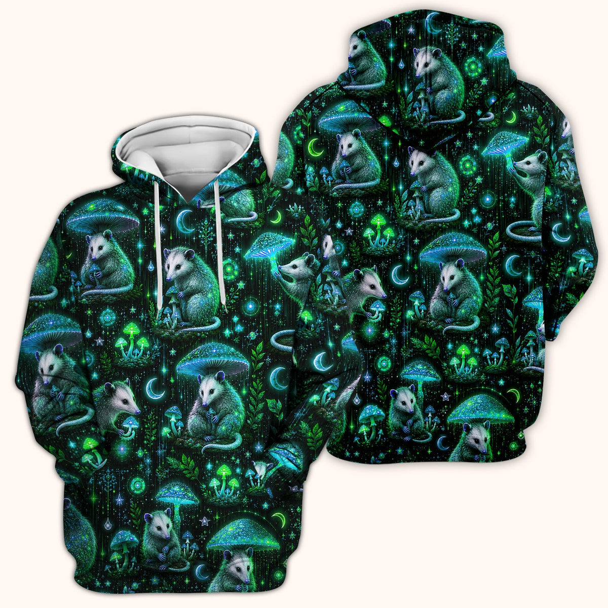Moonlit Opossum Mushroom Nurse Scrub Top