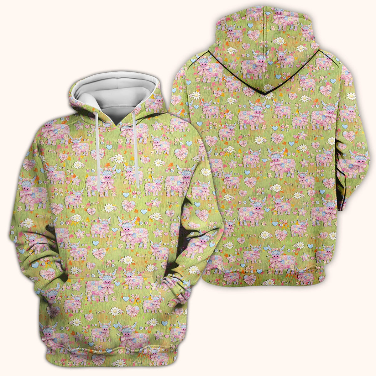 Cute Girly Cow Daisy Pastel Pattern Scrub Top, Comfortable Scrubs for Nurses