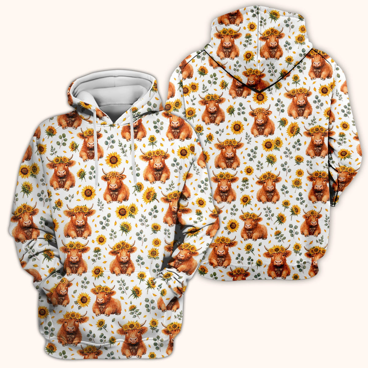 Rustic Highland Cow Floral Nurse Scrub Top