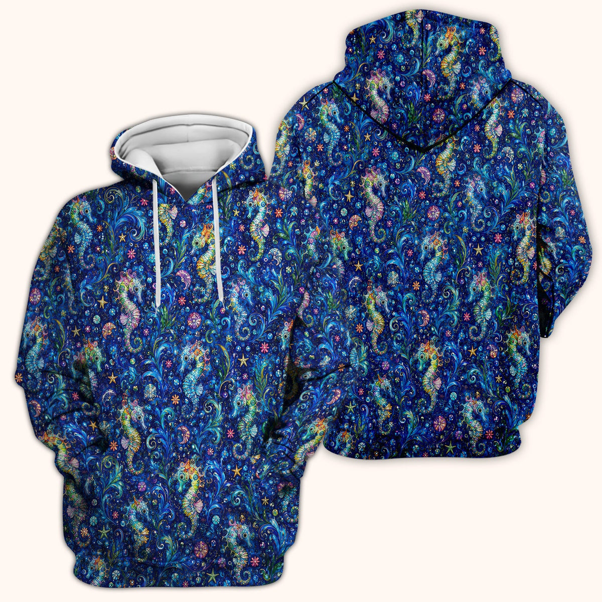 Vibrant Seahorse Ocean Swirl Nurse Scrub Top
