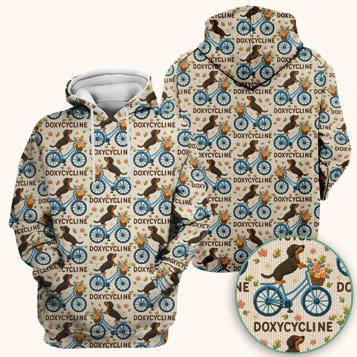 Doxycycline Pharmacy Pun Scrub Top - Dachshund on Bicycle Pharmacists Shirt - Veterinary Technicians Gift