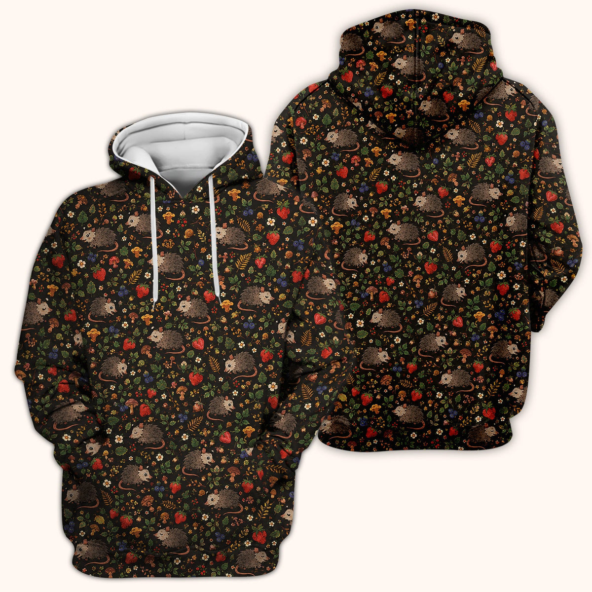 Woodland Opossum Berry Mushroom Nurse Scrub Top
