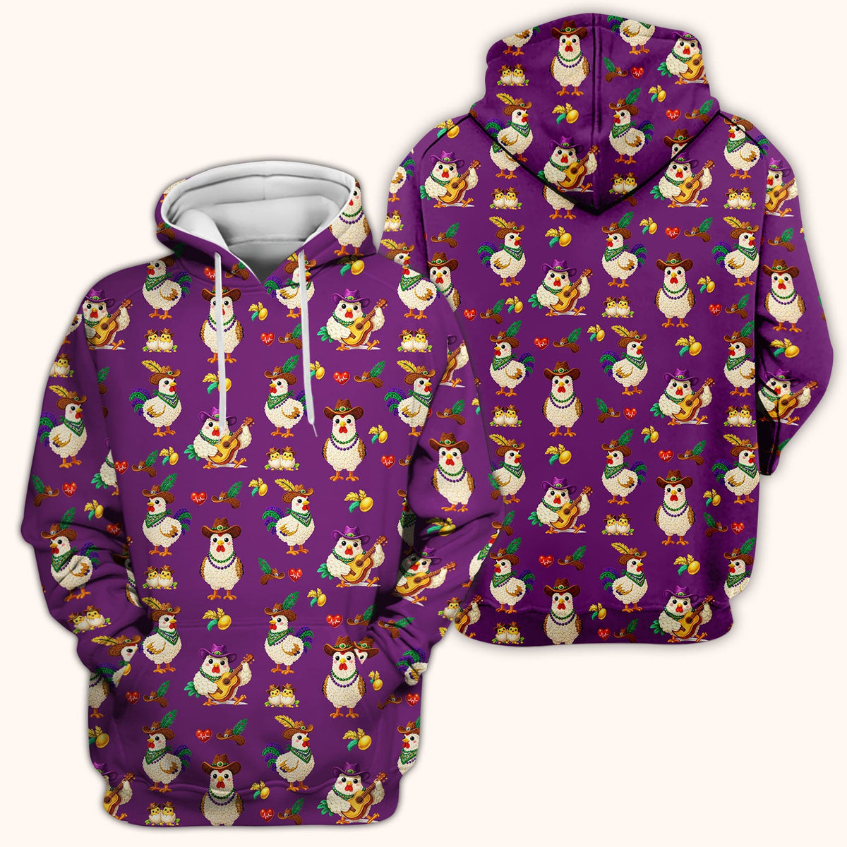 Mardi Gras Rooster Cowboy Nurse Scrub Top