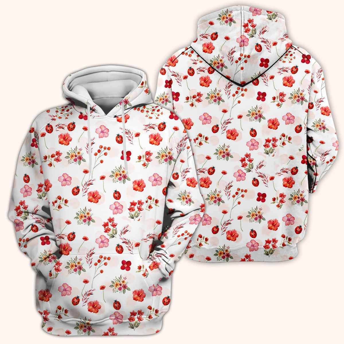 Red Ladybug Floral Garden Nurse Scrub Top